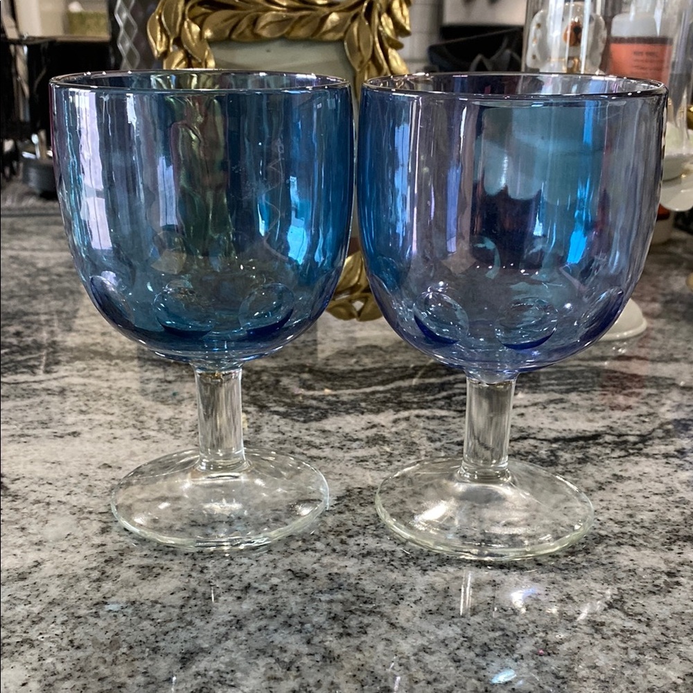 2 Vintage Bartlett Collins Iridescent Blue Thumbprint Goblets!